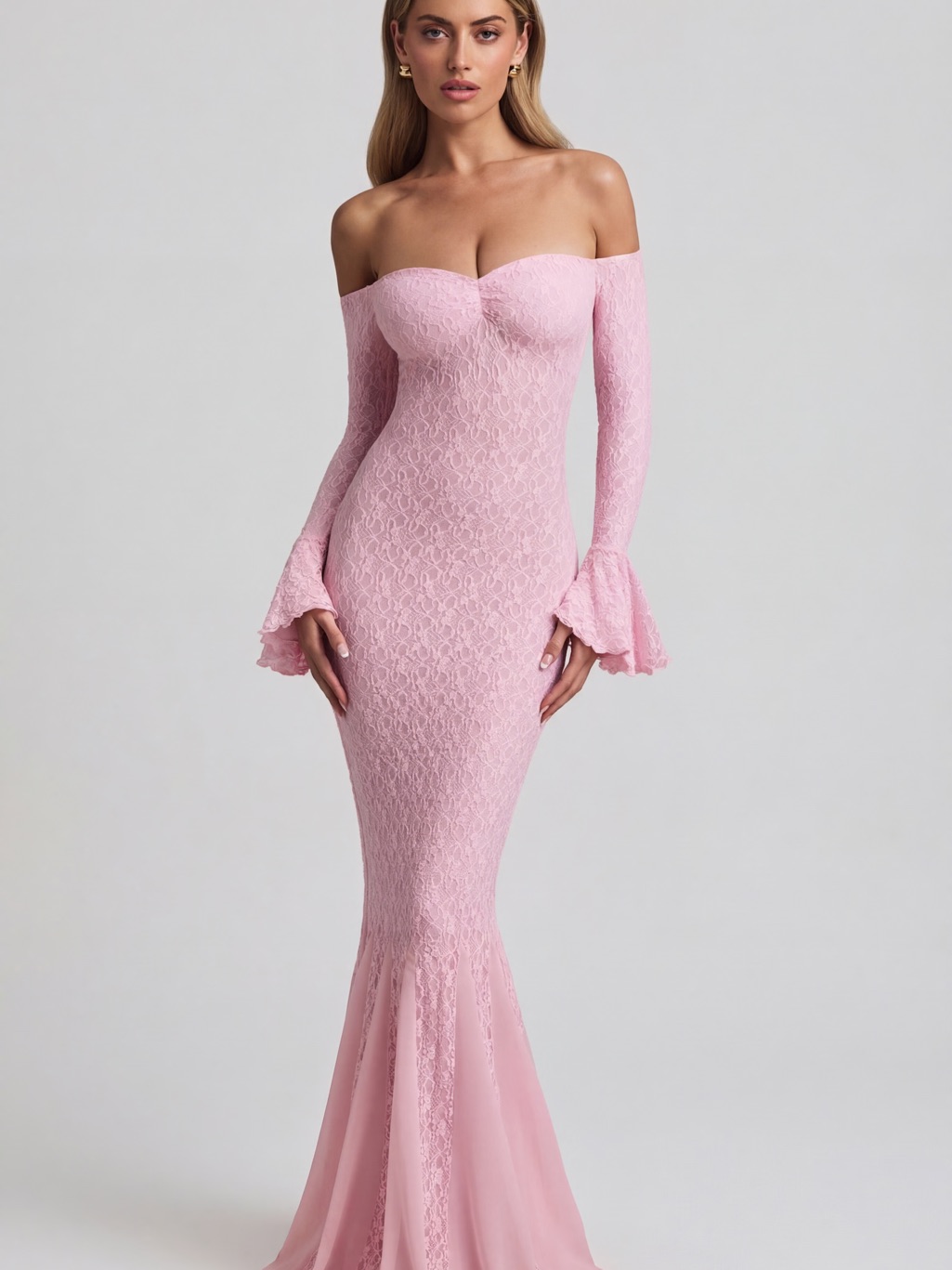 Verena Off-Shoulder Pink Lace Mermaid Evening Dress